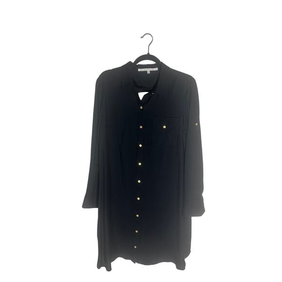 RACHEL Rachel Roy Women's Black Button-Up Shirt Dress Gold Accents Long Sleeves - Picture 2 of 12